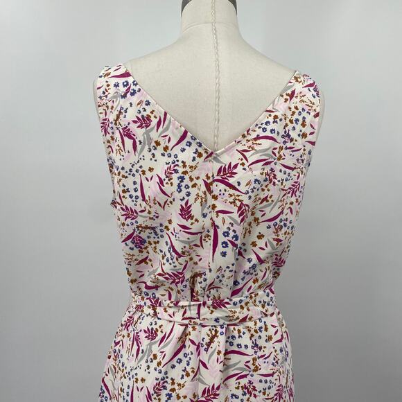 Ann Taylor Fit & Flare Floral Print Midi Dress V Neck Tie Waist Belt White NEW M - Picture 6 of 9